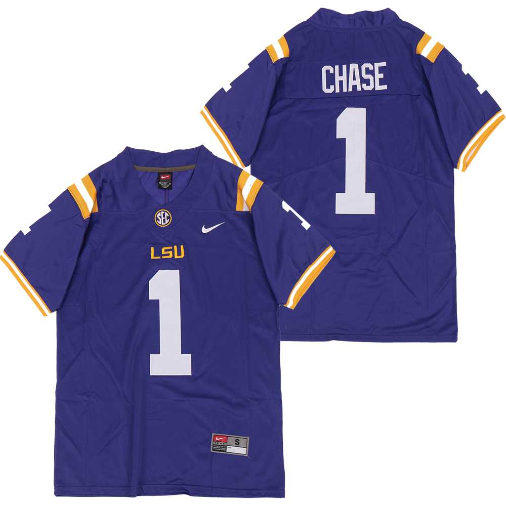 LSU Tigers 1 Ja'marr Chase Purple Nike College Football Jersey,We sell and wholesale LSU Tigers 1 Ja'marr Chase Purple Nike College Football Jersey on line form chian!
